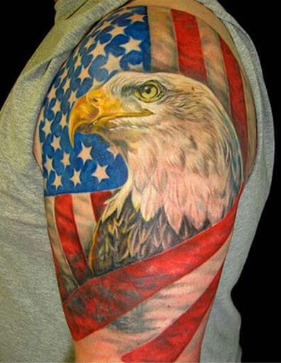 17 Bald Eagle With American Flag Tattoo Designs for Men and Women ...