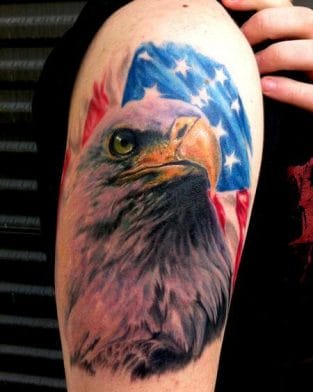 17 Bald Eagle With American Flag Tattoo Designs for Men and Women ...