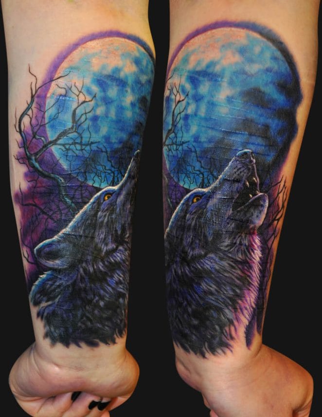 wolf moon tattoo chest