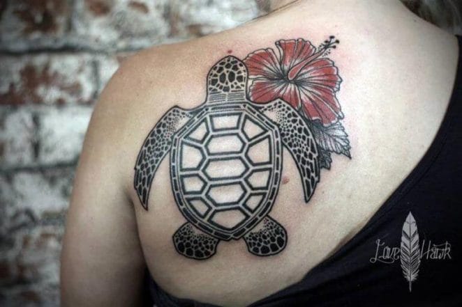 14 Turtle And Hibiscus Tattoo Designs