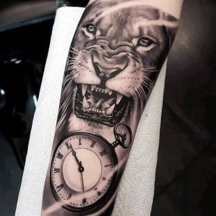 15+ Lion and Clock Tattoo Designs | Cool Lion Clock Tattoos