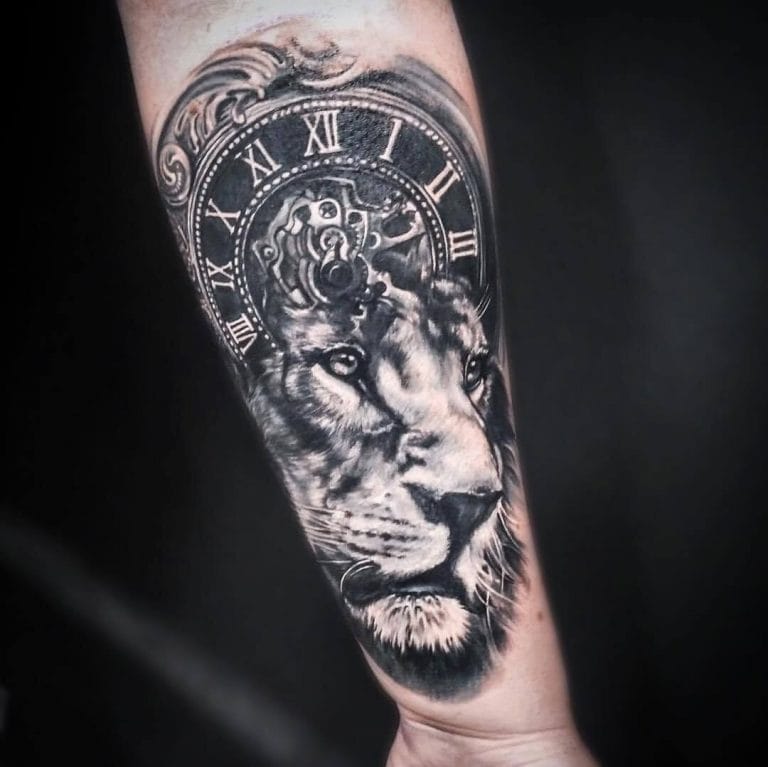 15+ Lion and Clock Tattoo Designs | Cool Lion Clock Tattoos