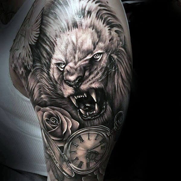 15+ Lion and Clock Tattoo Designs Cool Lion Clock Tattoos