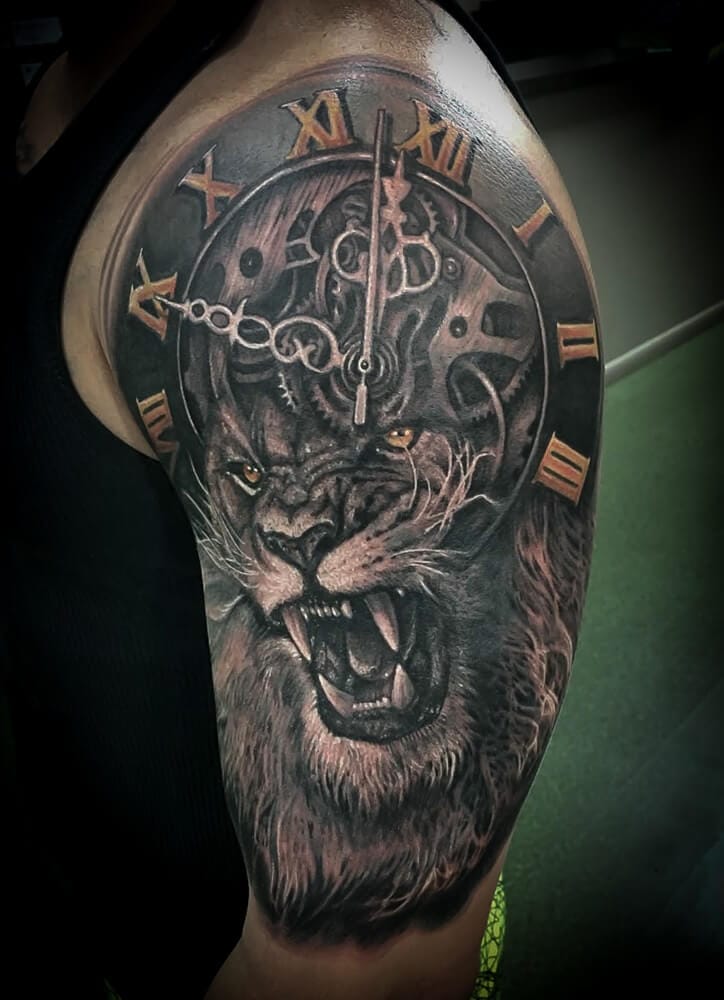 15+ Lion and Clock Tattoo Designs | Cool Lion Clock Tattoos