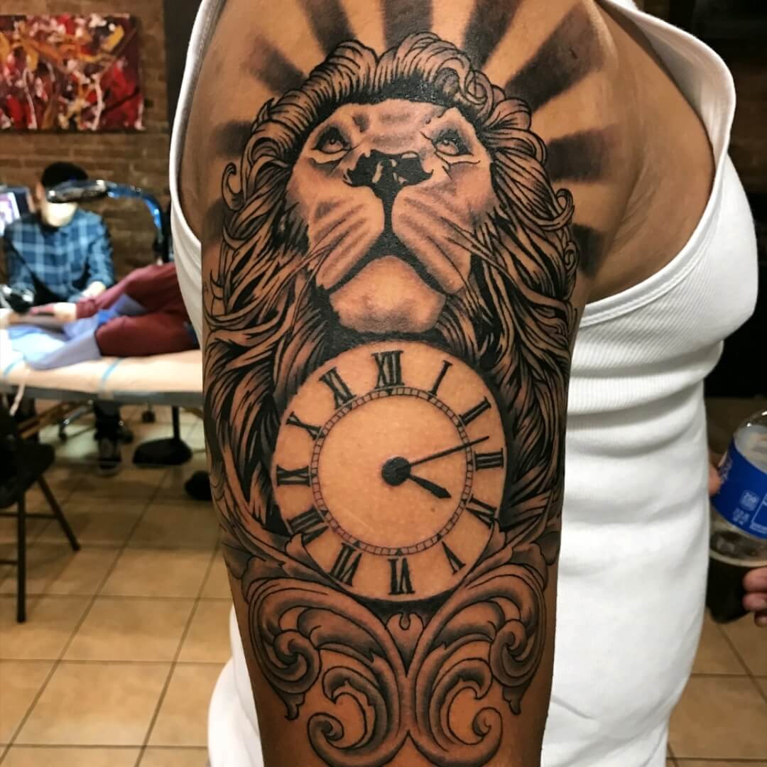 15+ Lion and Clock Tattoo Designs Cool Lion Clock Tattoos