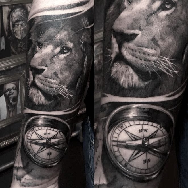 12+ Best Lion & Compass Tattoo Designs - Petpress