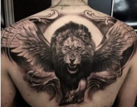 traditional lion with wings tattoo