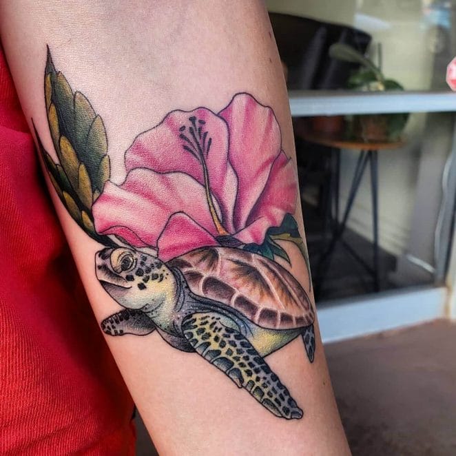 Turtle And Flower Tattoo Designs