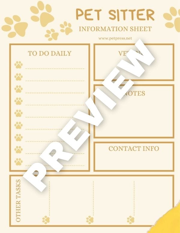 2. Yellow Paws Pet Sitter Info Sheet