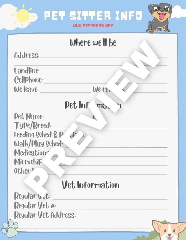 5. Pet & Vet Info Sheet