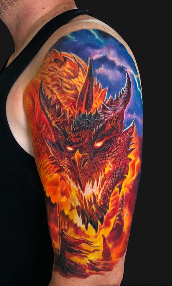Dragon and flames