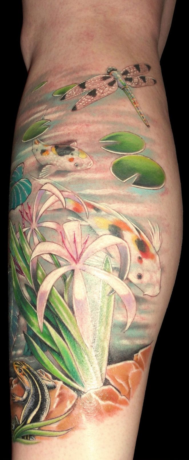 Koi fish in a pond tattoo