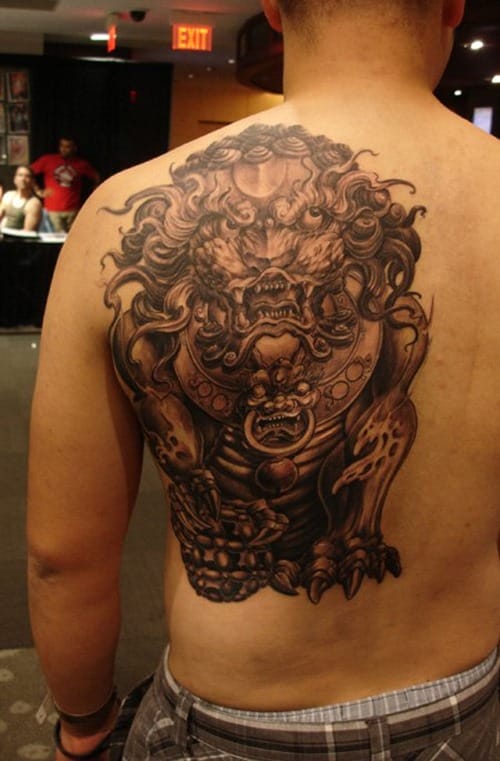 Geometric foo dog tattoo