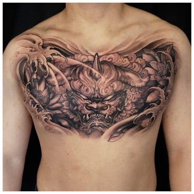 chest foo dog tattoo