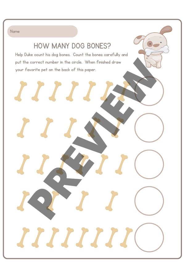 Counting Dog Bones Worksheet Printable