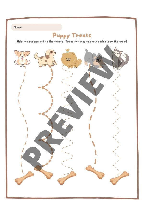 Puppy Treats Line Tracing Printable