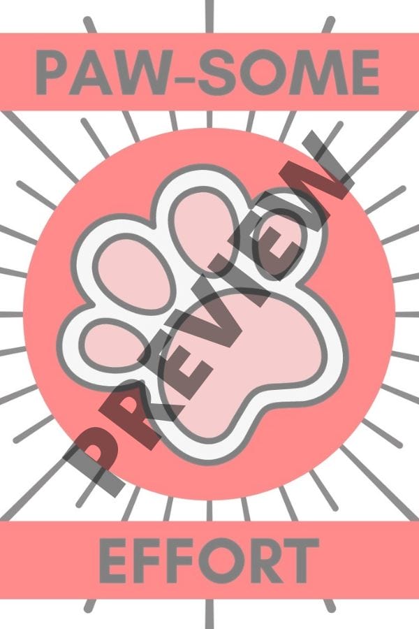 Pink Awesome Effort with Paw Sticker Printable preview