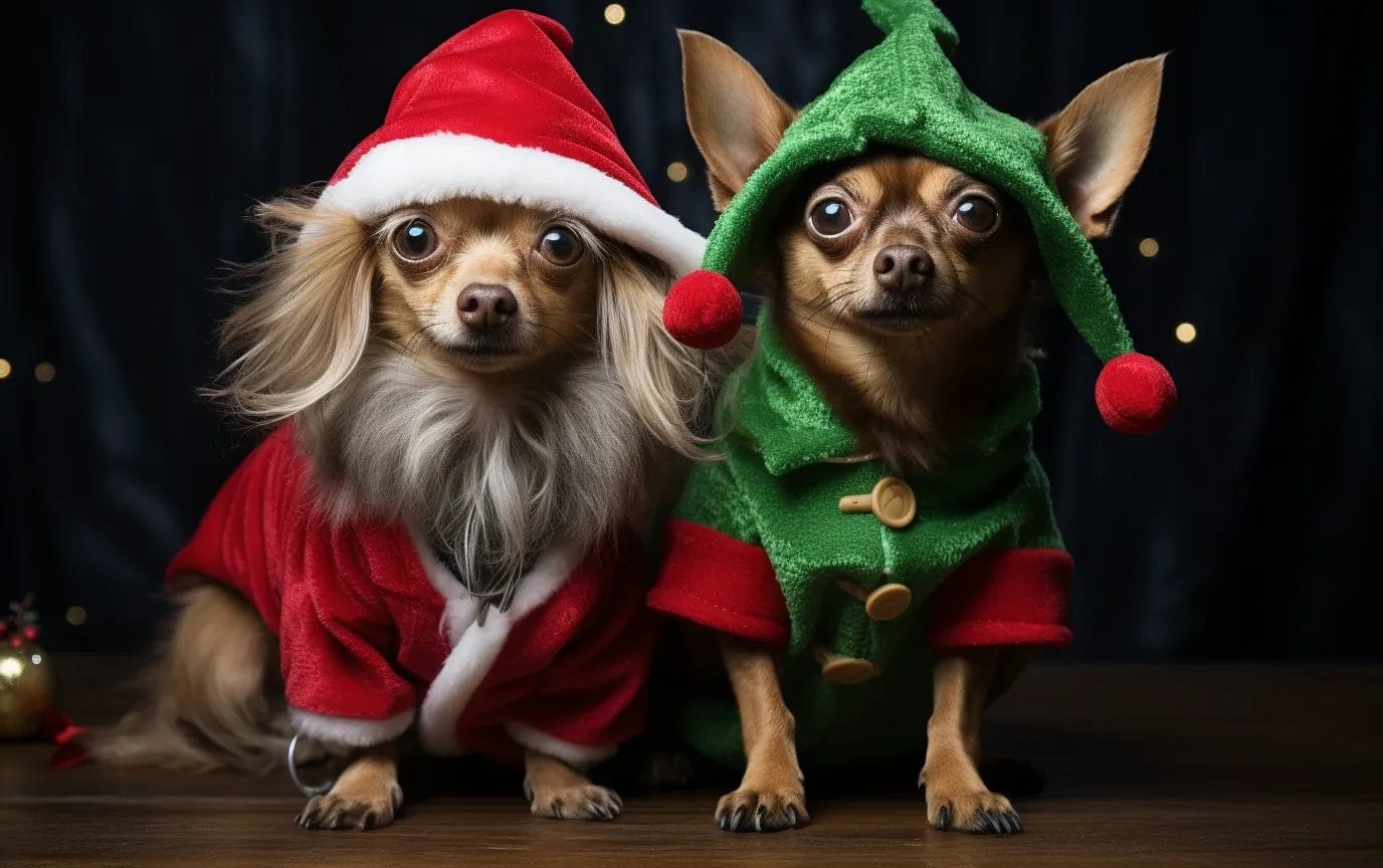Unwrapping the Howlidays Dog Christmas Grinch Costumes