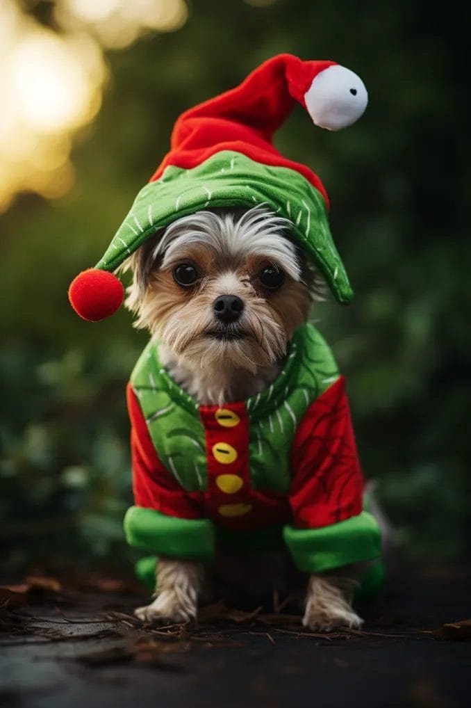 Unwrapping the Howlidays Dog Christmas Grinch Costumes