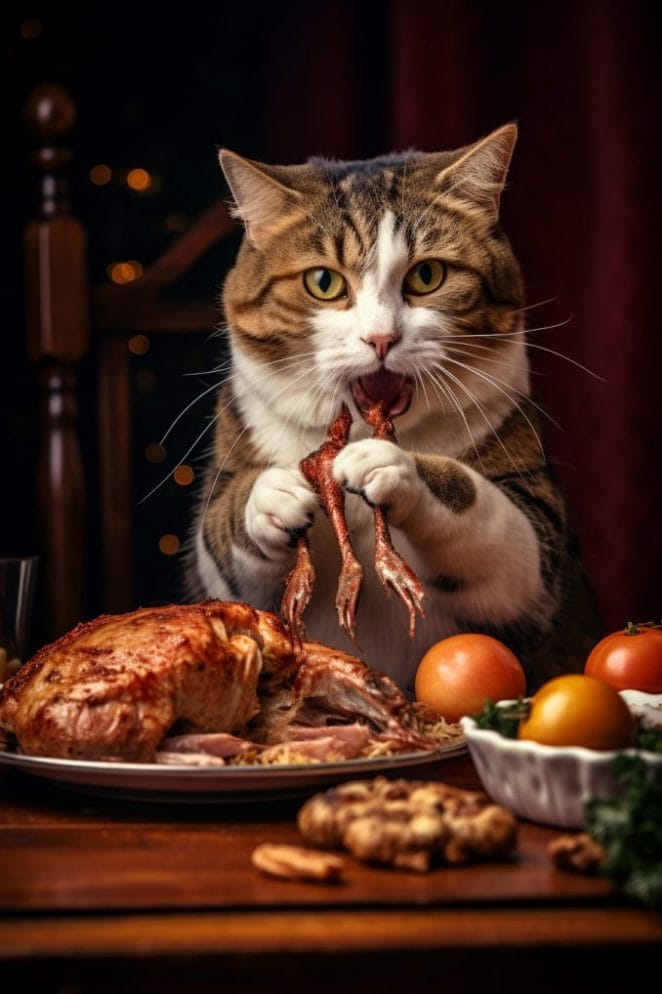 cat_eating_Cooked_turkey
