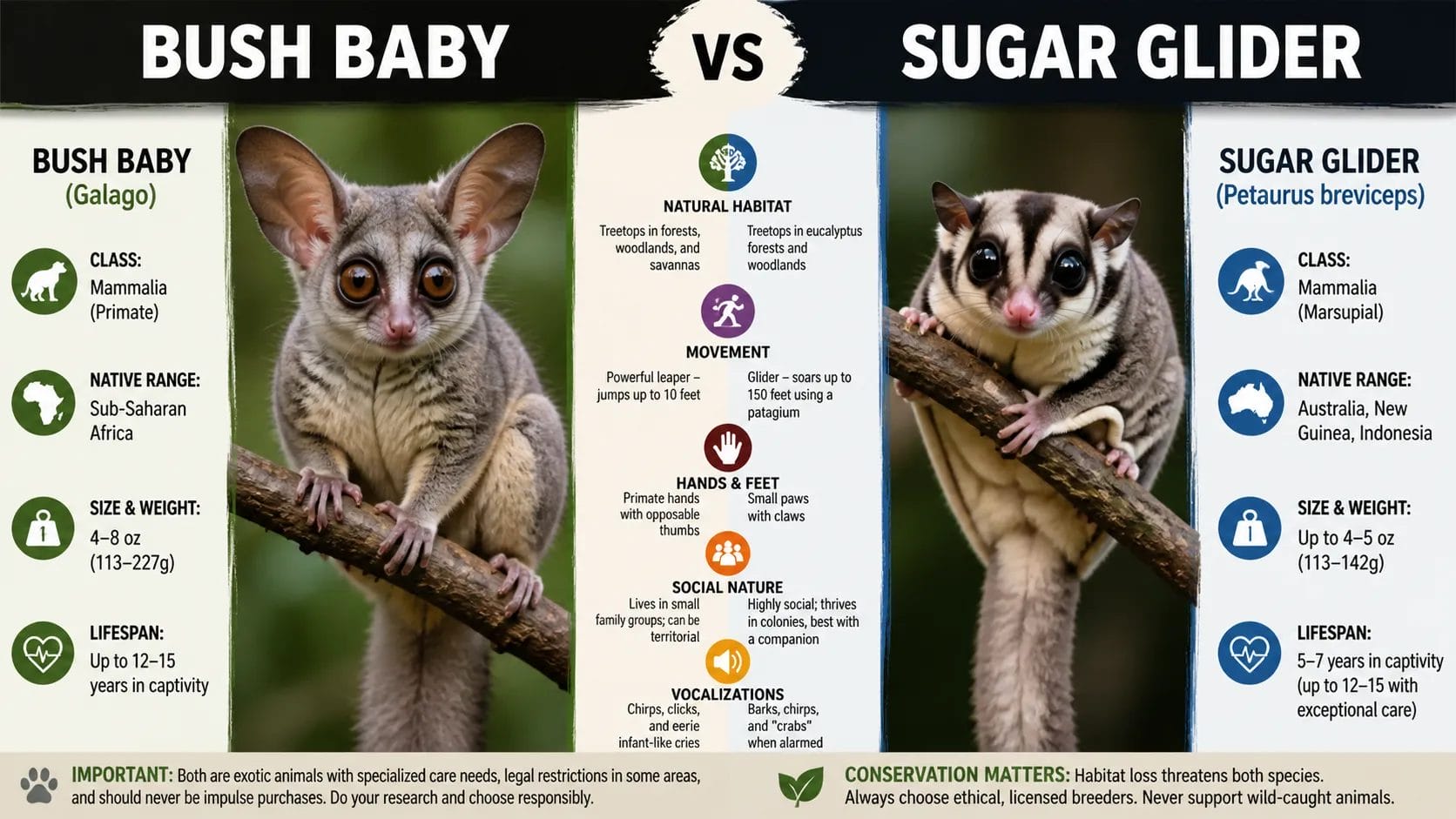 Bush Baby vs Sugar Glider